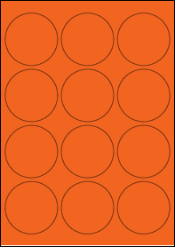 Product EU30023AM - 63.5mm Circle Labels - Standard Matt Orange - 12 Per A4 Sheet