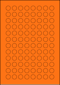 Product EU30119AB - 16mm circle Labels - Fluorescent Matt Orange - 96 Per A4 Sheet