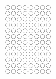 Product EU30119WI - 16mm circle Labels - Weatherproof Gloss White Inkjet - 96 Per A4 Sheet