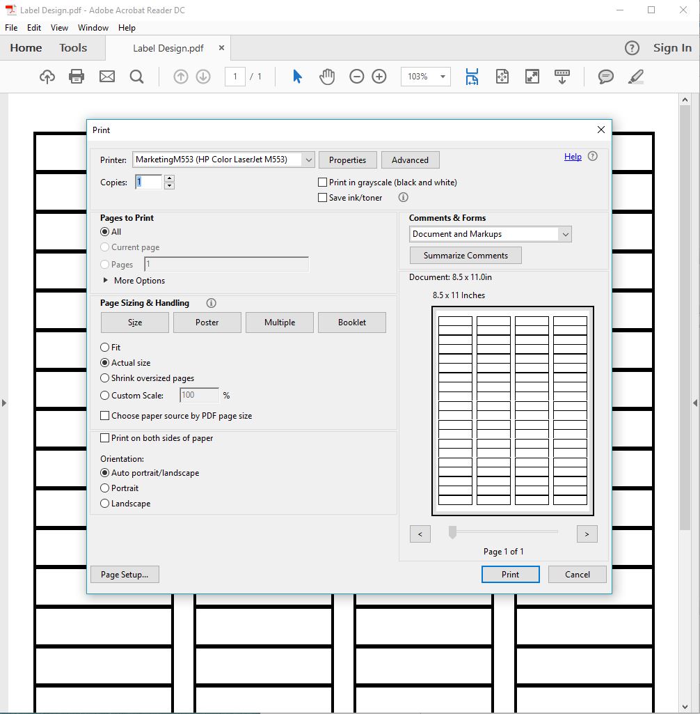 Adobe print dialogue