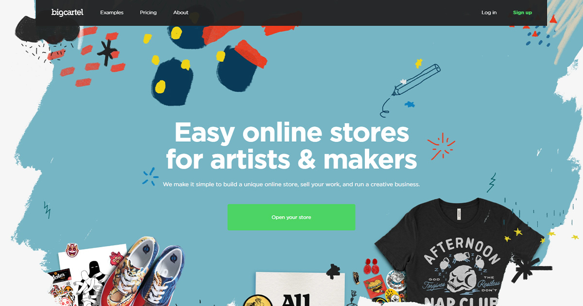 Big Cartel homepage: webstore option for small businesses.