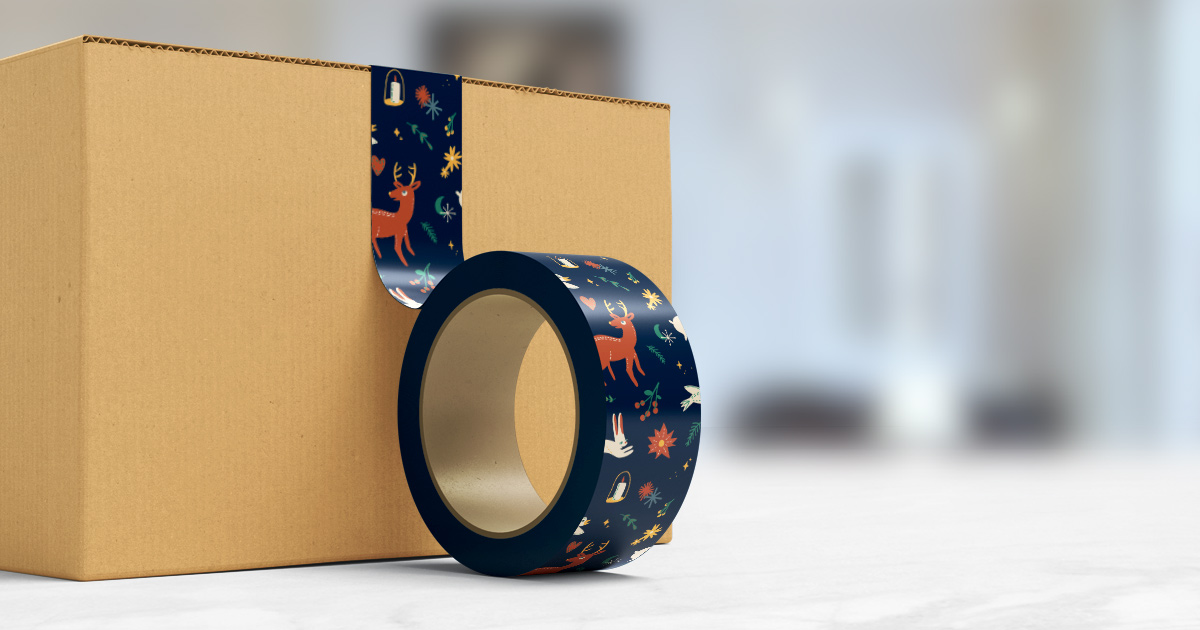 Use holiday packing tape to send the holiday spirit home with your customers