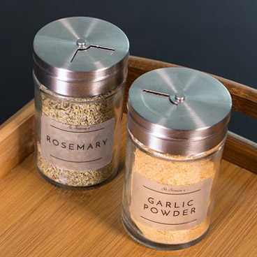 Spice jars with matt clear labels