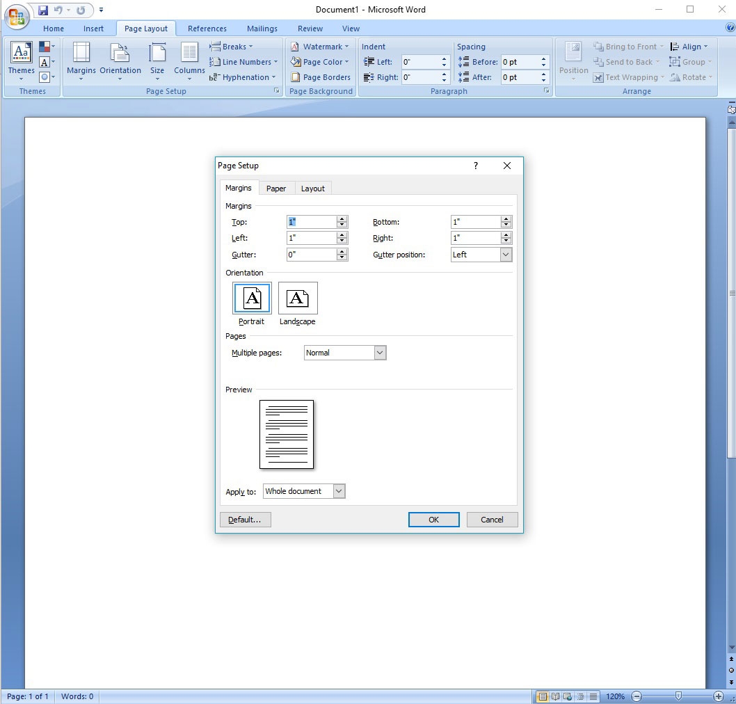 Adjusting Margins in Microsoft Word, Custom Margins Dialog Box