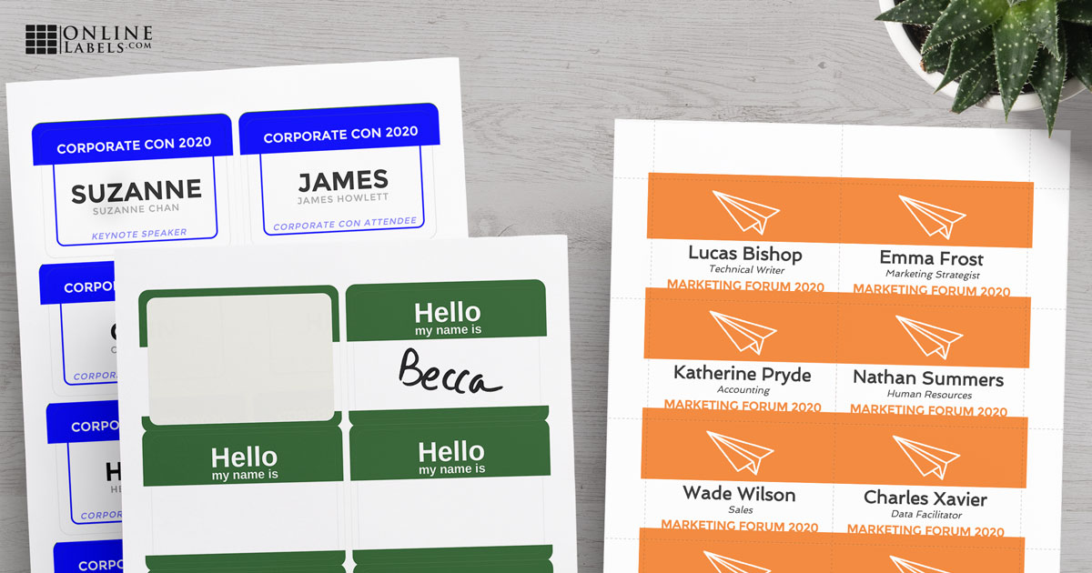 Name tag stickers (printed and write-in) beside name tag insert