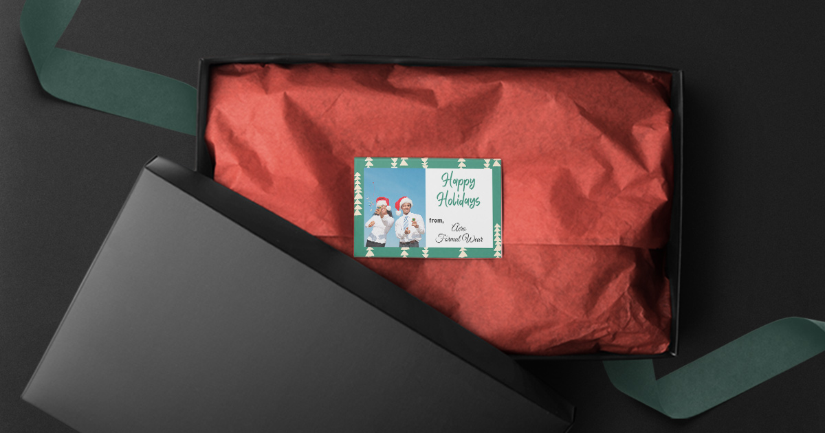 Add personalised holiday messages into your shipments and bags/boxes with printable cardstock inserts