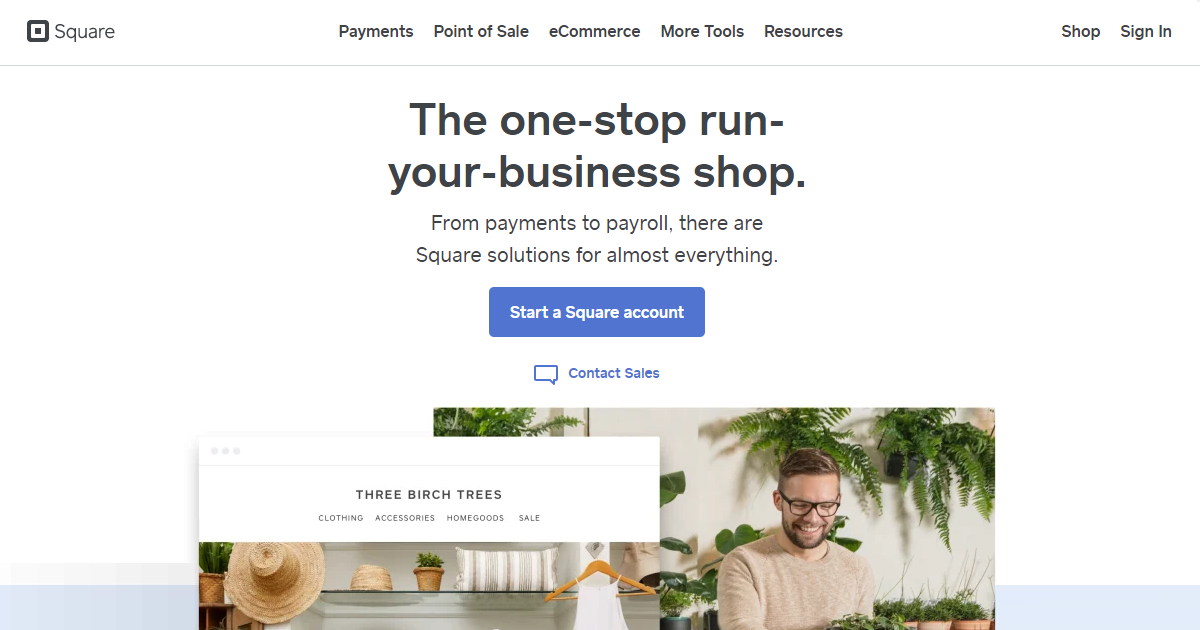 Square merchant services homepage