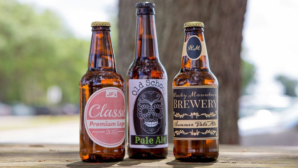 Three beer bottle labels with custom pre-designed templates.