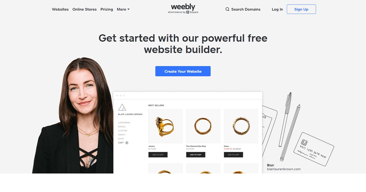 Weebly homepage: webstore option for small businesses.