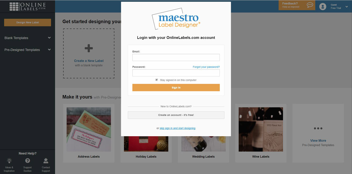 New Maestro Label Designer Sign-in