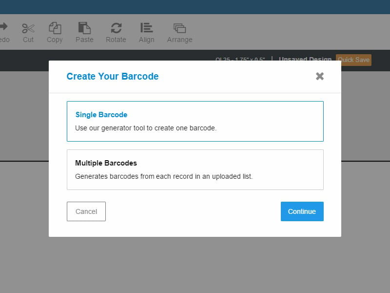 Barcode generator tool for creating single barcodes or barcode sets