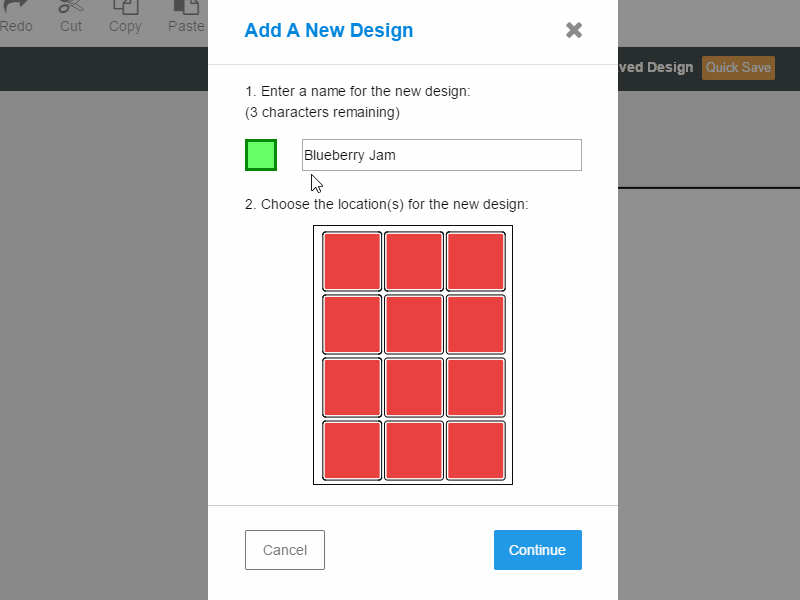 Selecting a group of labels in a multi design layout