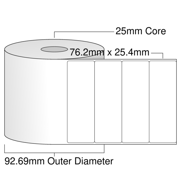 76.2mm x 25.4mm Labels - Standard White Direct Thermal Labels - Roll ...