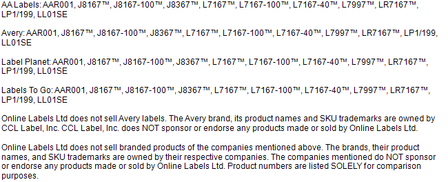Competitor dissasociation disclaimer