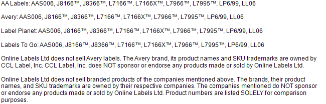 Competitor dissasociation disclaimer