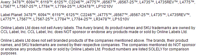 Competitor dissasociation disclaimer