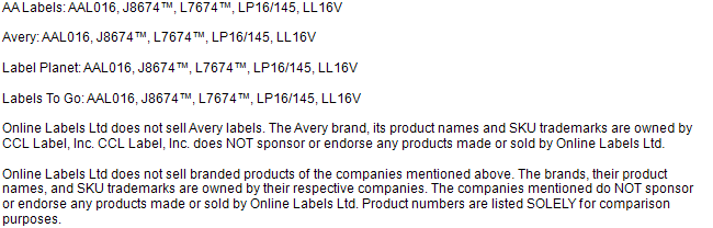 Competitor dissasociation disclaimer