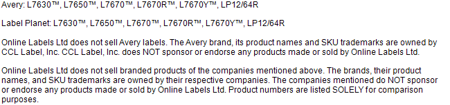 Competitor dissasociation disclaimer